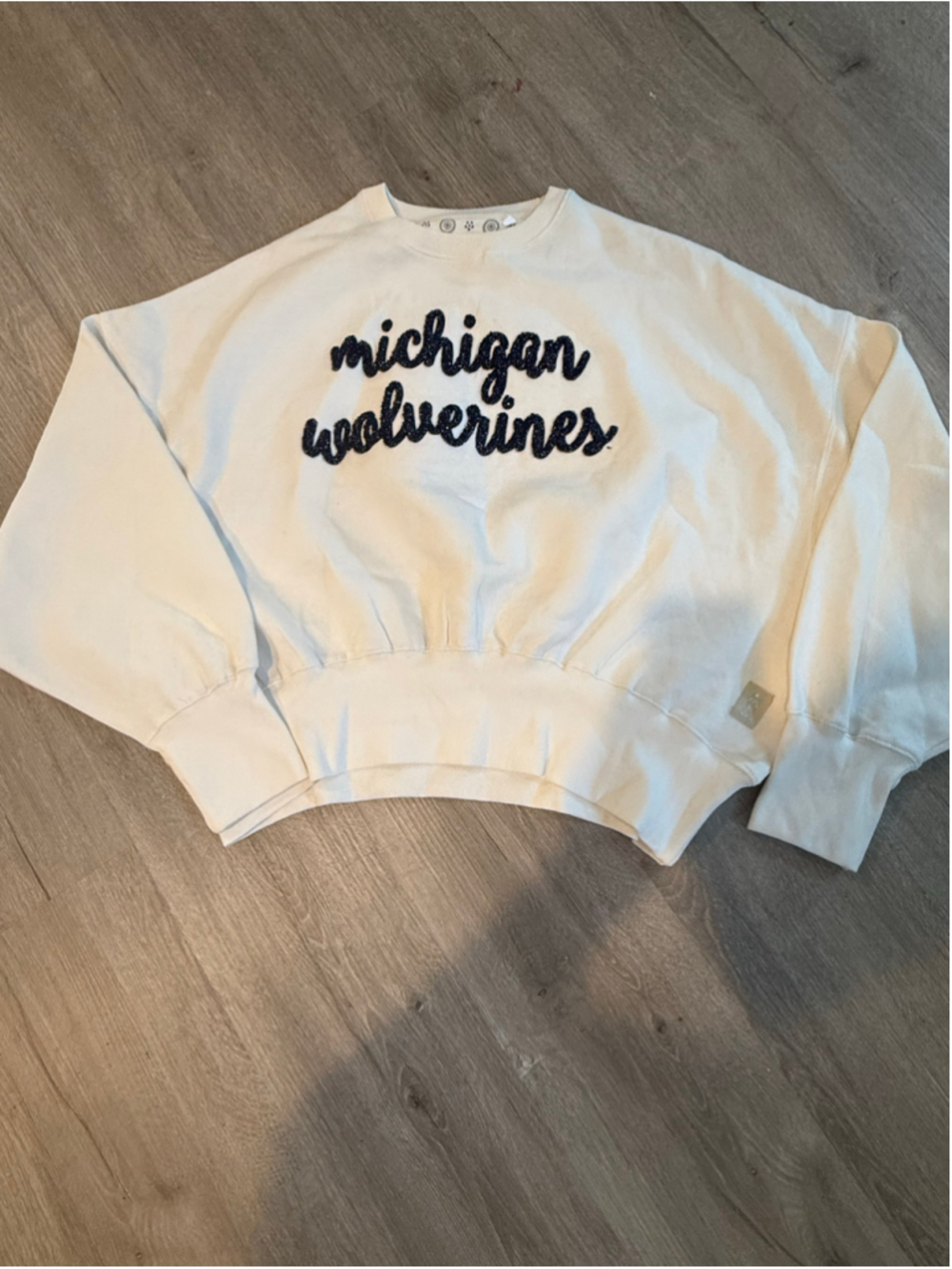 Women's Pressbox Michigan Wolverines Sweatshirt Ivory Navy Size M